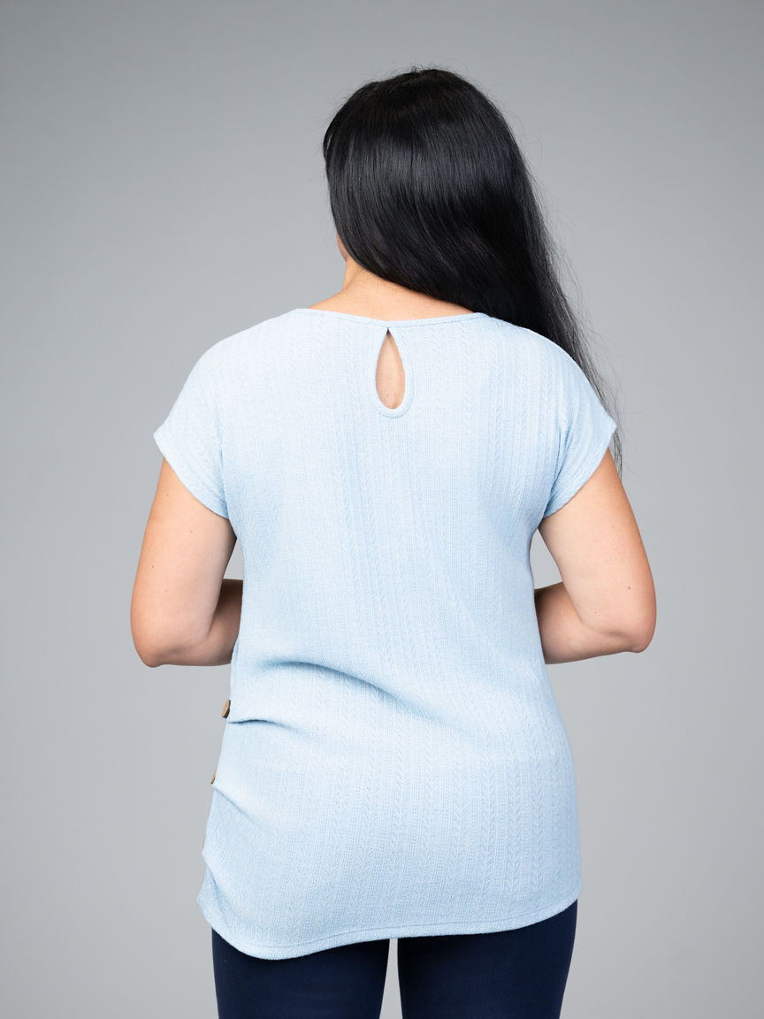 Cap Sleeve Top With Decorative Side Buttons Image 3