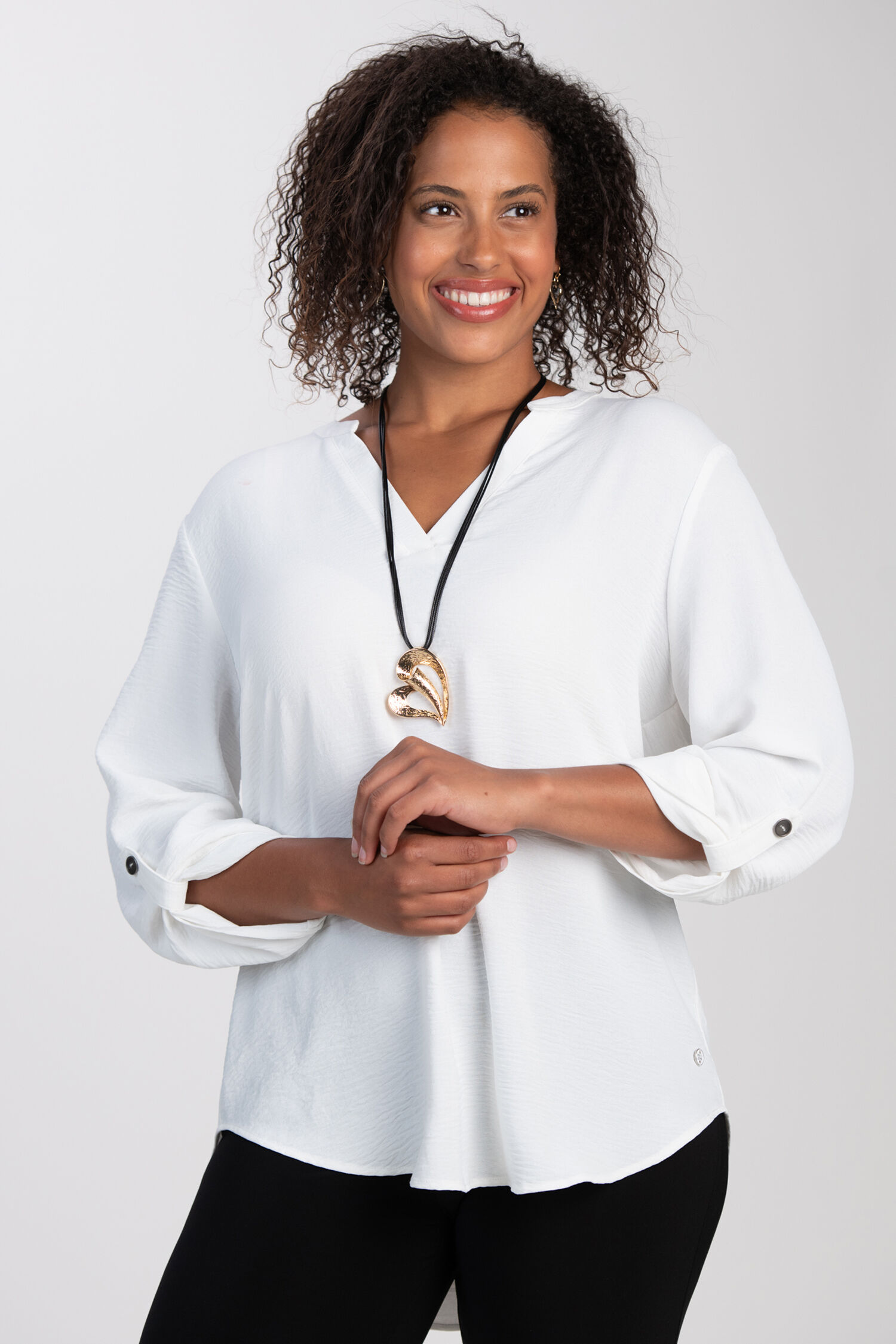 V-Neck Roll-Tab Sleeve Blouse  Image 1
