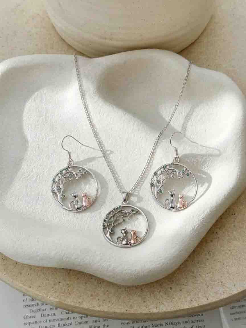 Cat and Tree Drop Earrings