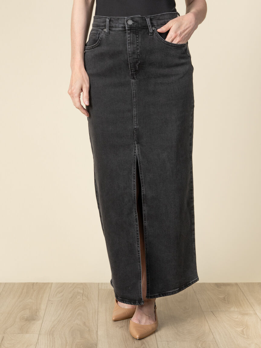 Denim Maxi Skirt with Front Slit