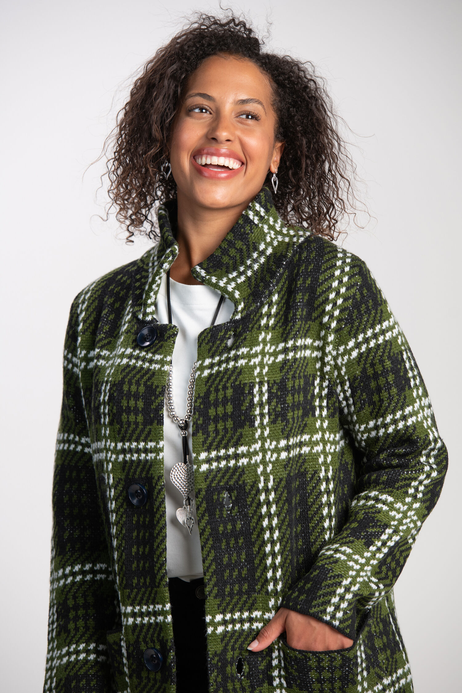 Long Plaid Button-Up Coat  Image 3