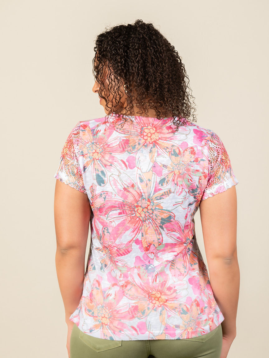 Crochet Sleeve V Neck Top Image 2