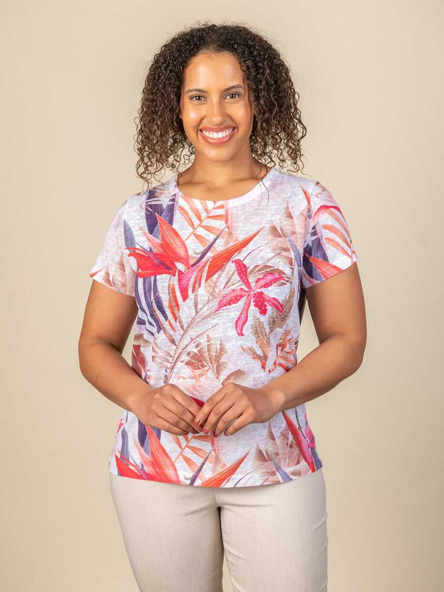 Short Sleeve Slub Knit Top with Hofix