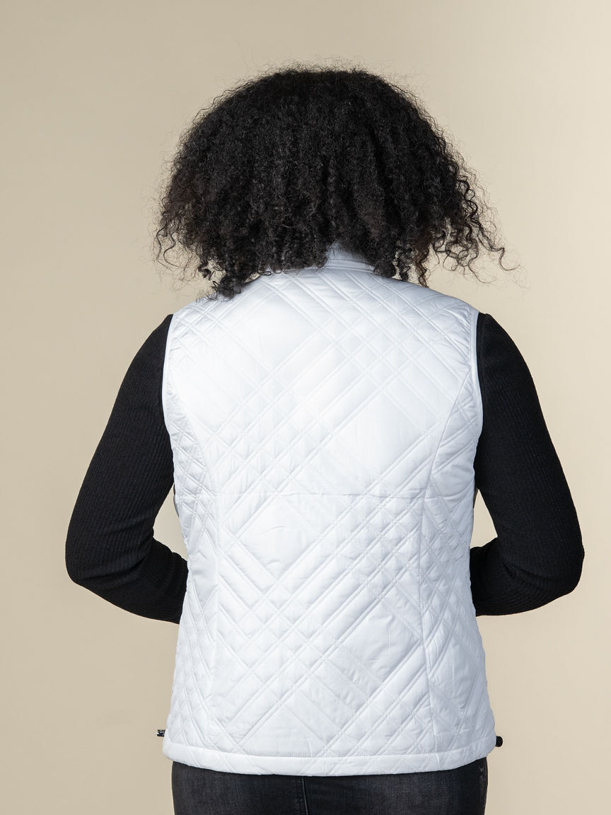 Diamond Print Zip Up Vest With Pockets