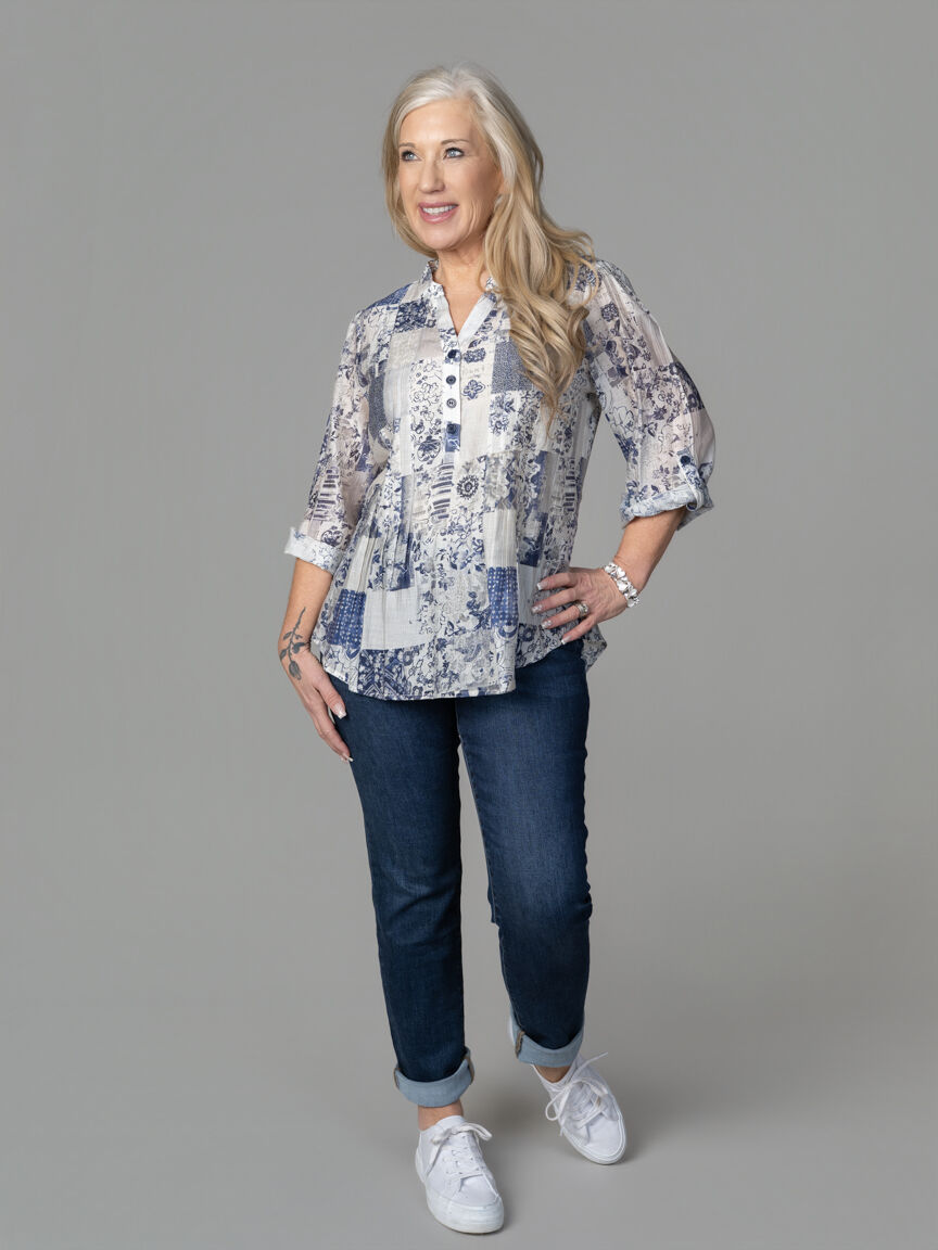 Long Sleeve Patchwork Blouse