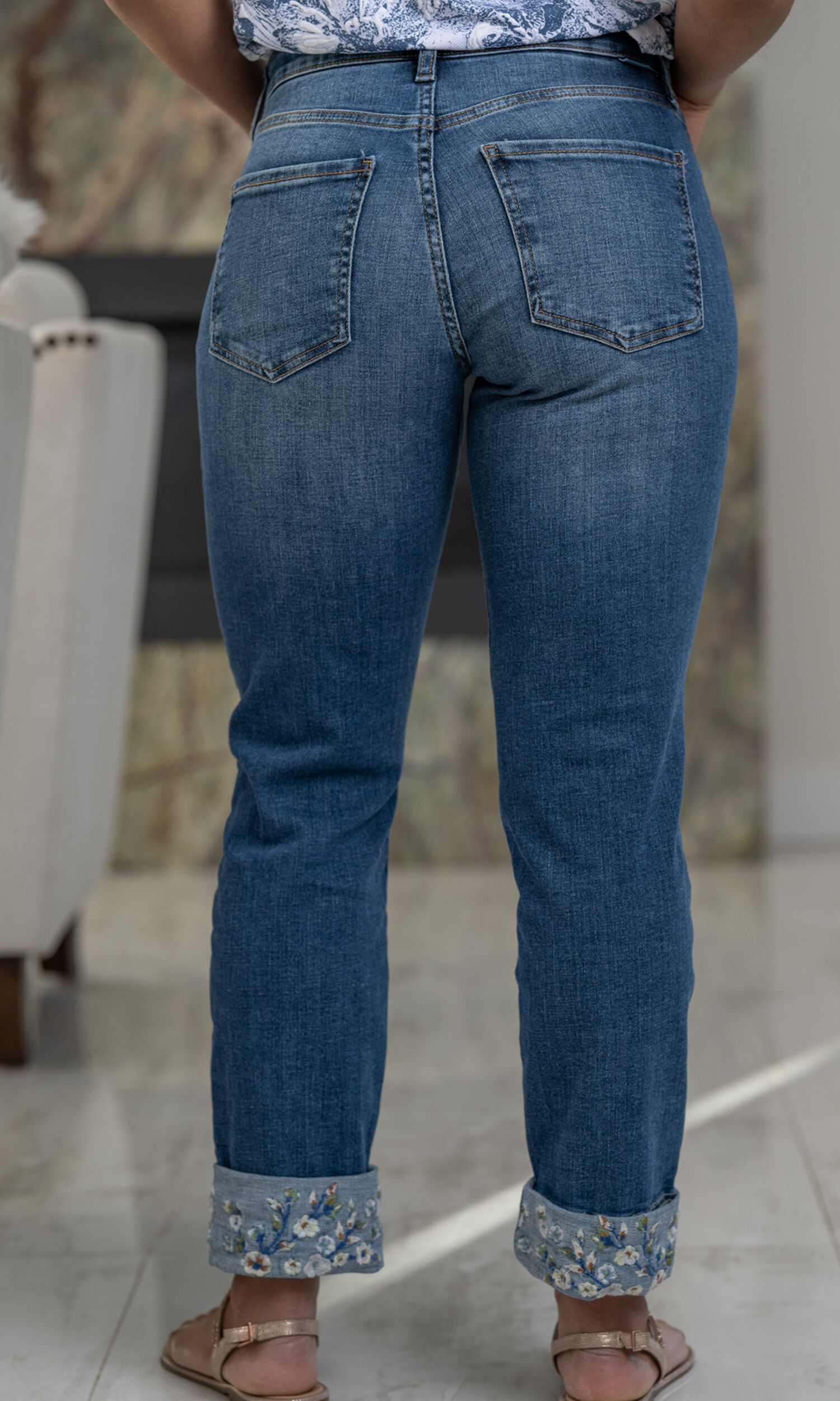 Carter Embroidered Cuff Girlfriend Jeans Image 5