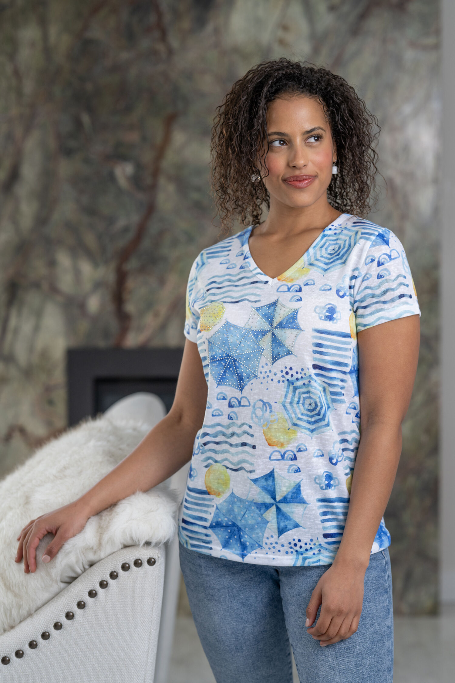 Short Sleeve Embellished Knit Top Image 1