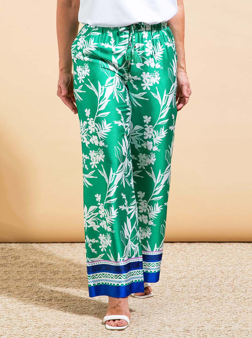 Satin Pull-On Wide Leg Pants w/ Drawstring Image 1