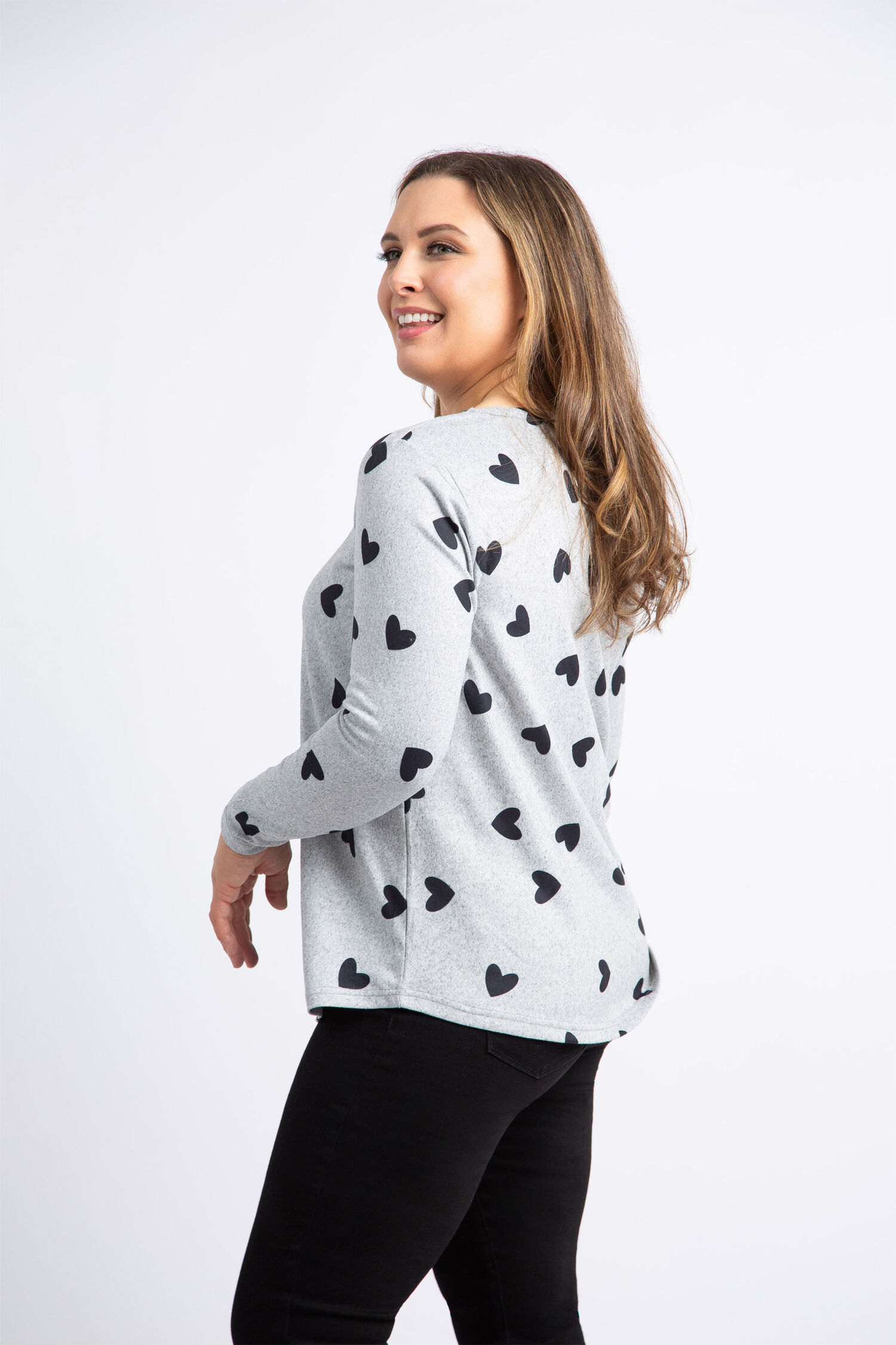 Long Sleeve V-Neck Hearts Top Image 2