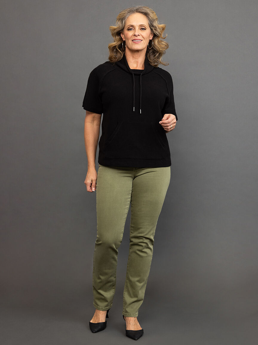 Waffle Knit Funnel Neck Top  Image 1