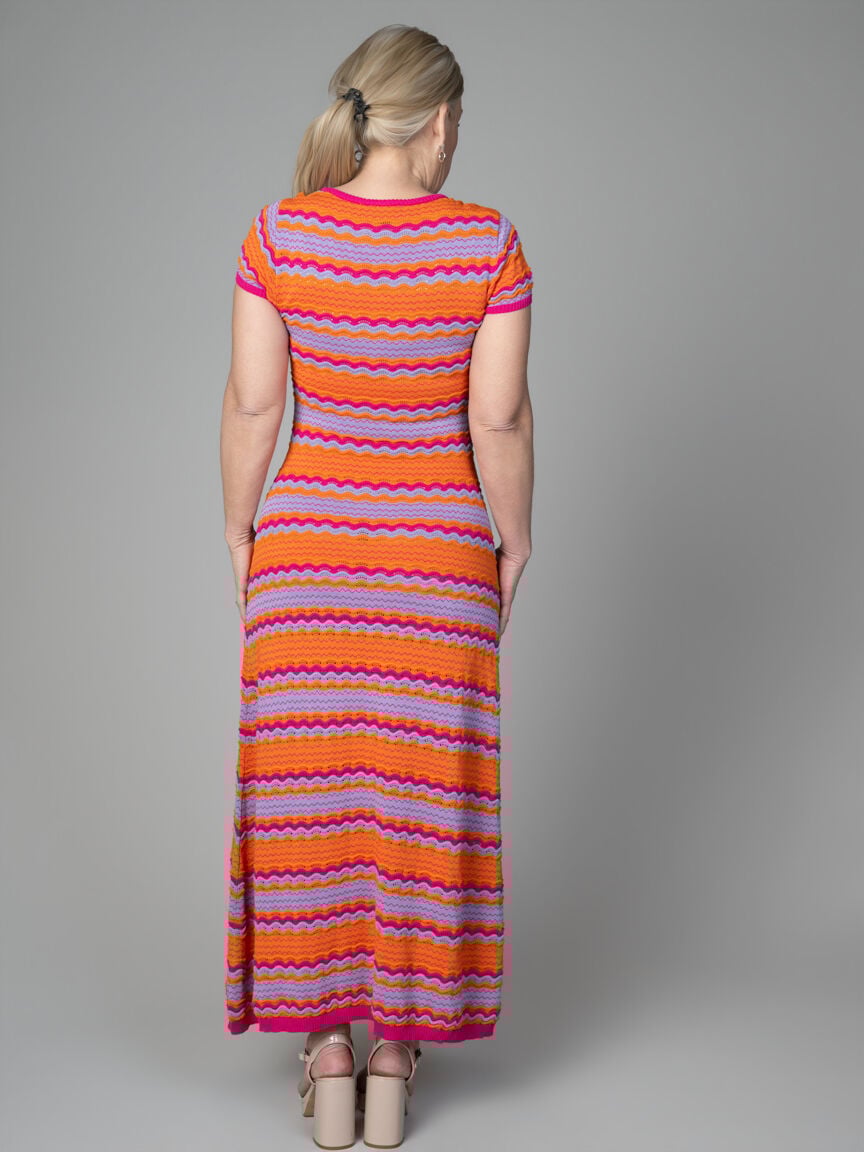 Short Sleeve Lace-Knit Long Dress