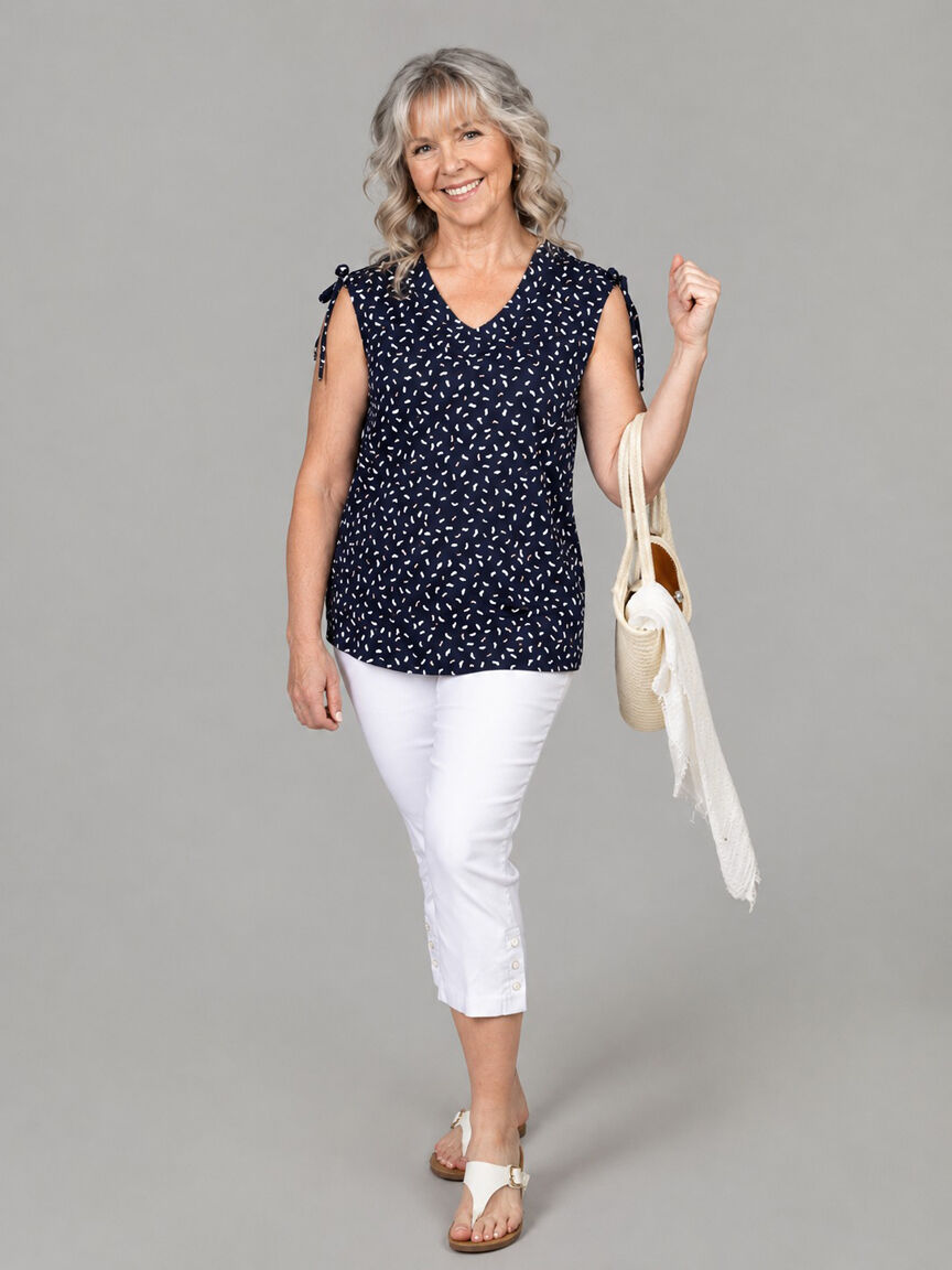 Sleeveless V-Neck Top With Shoulder Tie