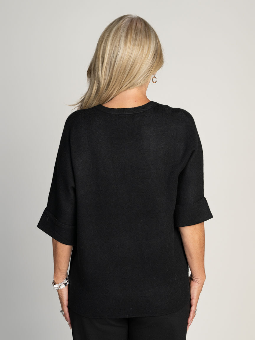 Elbow Sleeve Knit Top With Bead Detail