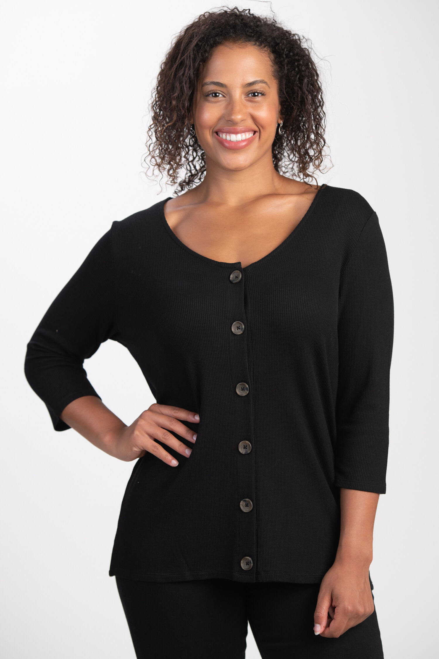 &frac34; Sleeve Front Button Top  Image 1