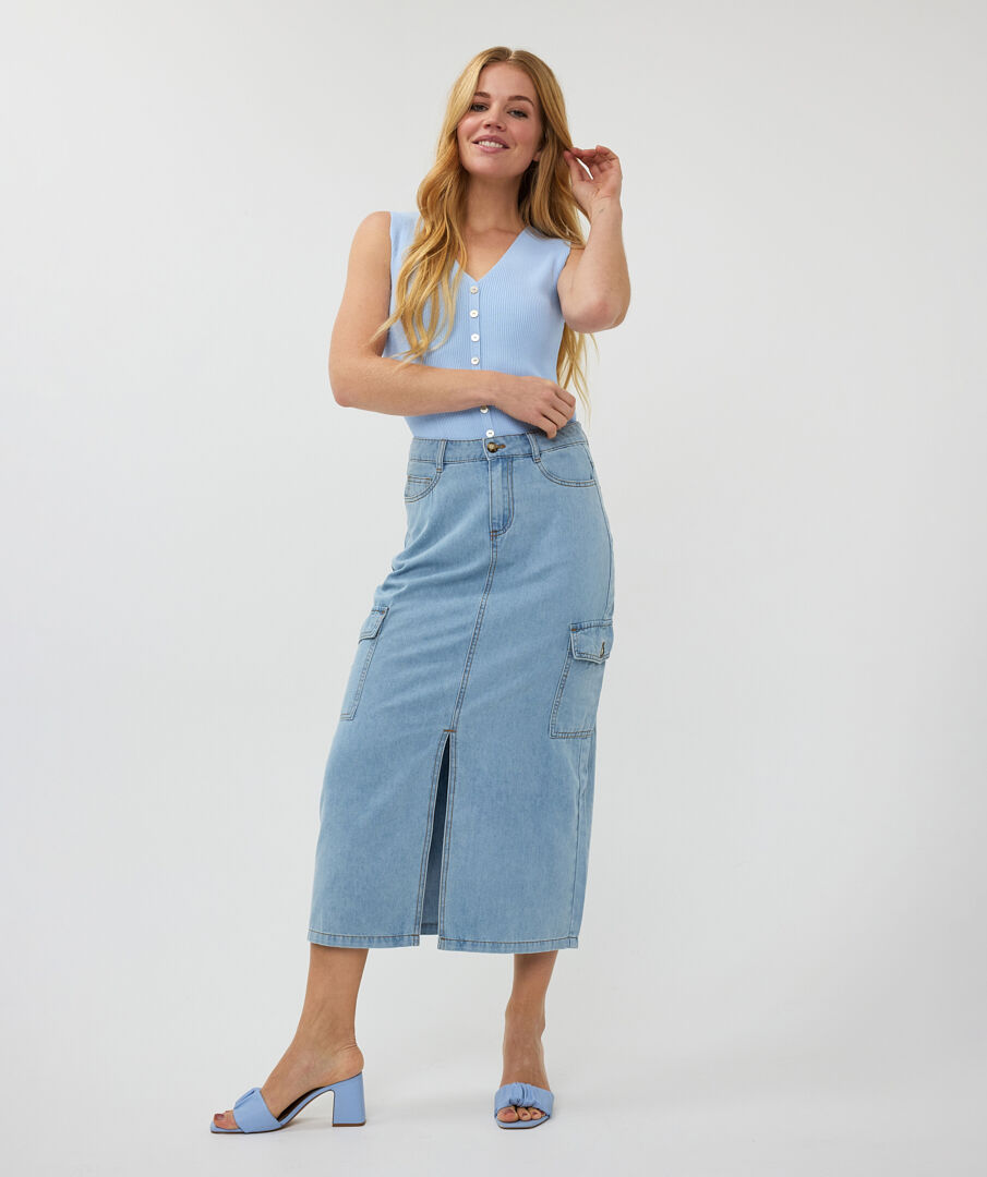 Denim Midi Cargo Skirt