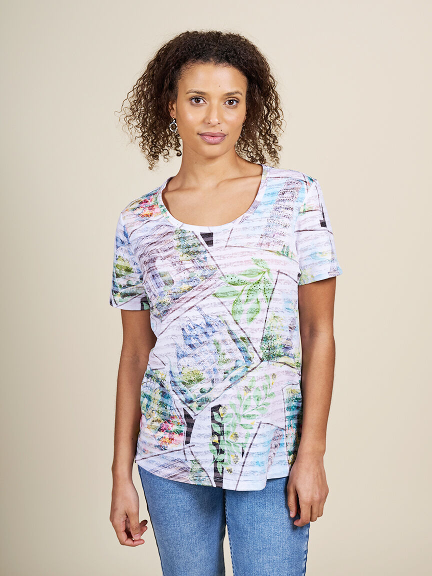 Short Sleeve Burnout Top with Hotfix Image 4