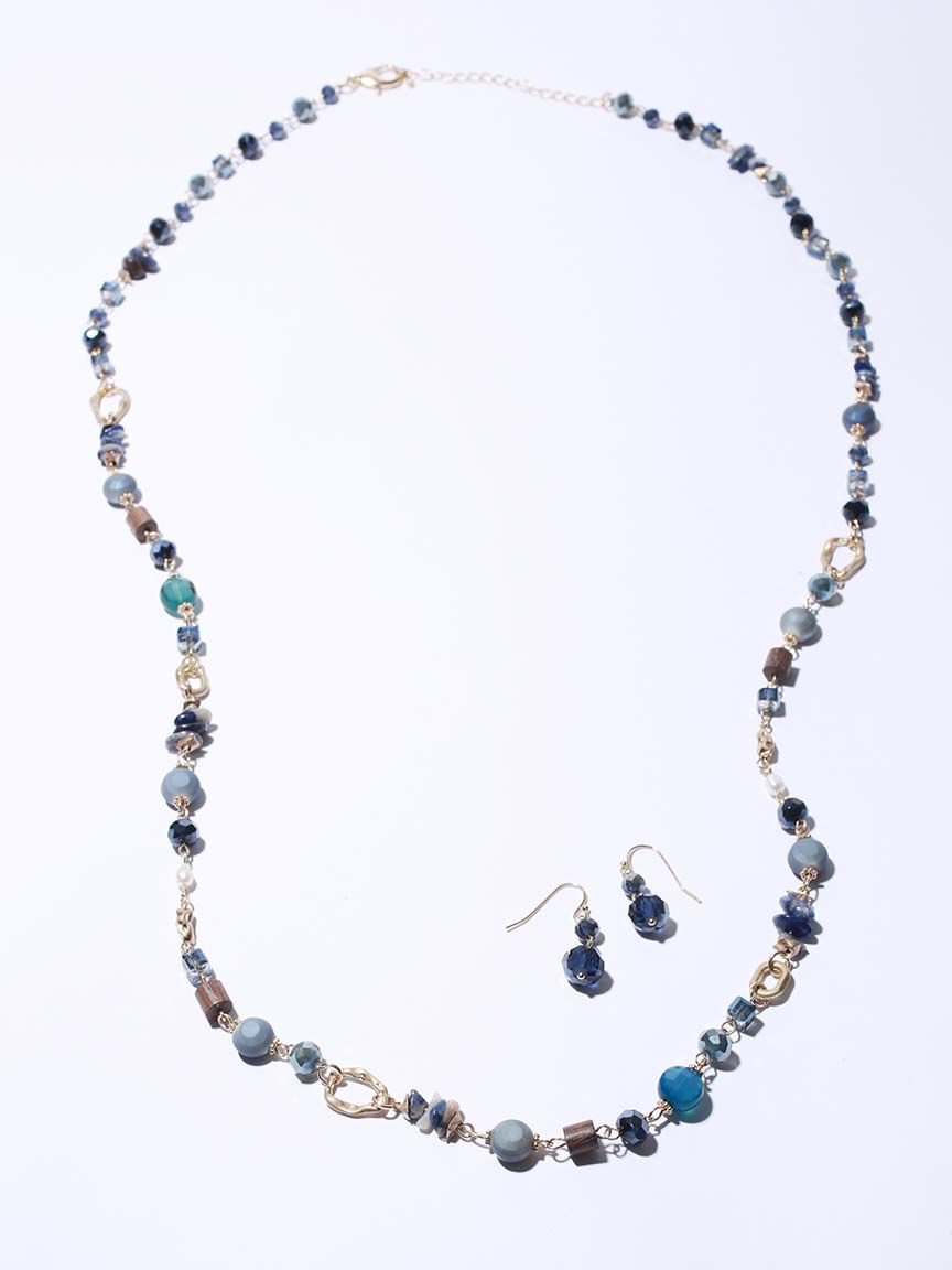 Necklace and Earring Set Long Small Beads and Stones   Image 1