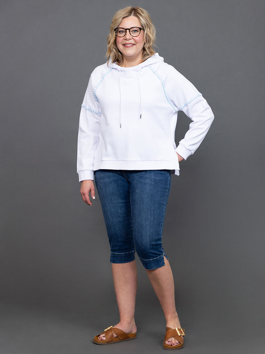 French Terry Contrast-Stitch Long-Sleeve Hoody  Image 1