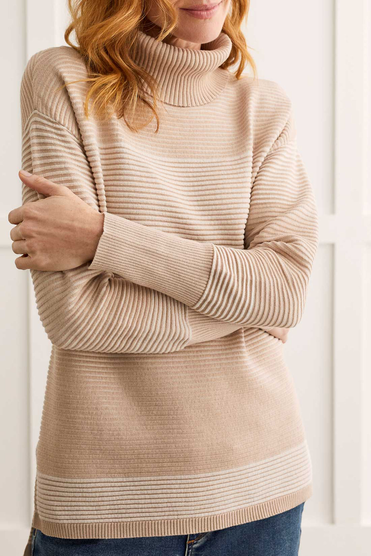 Striped Turtleneck with High Low Hem Image 3
