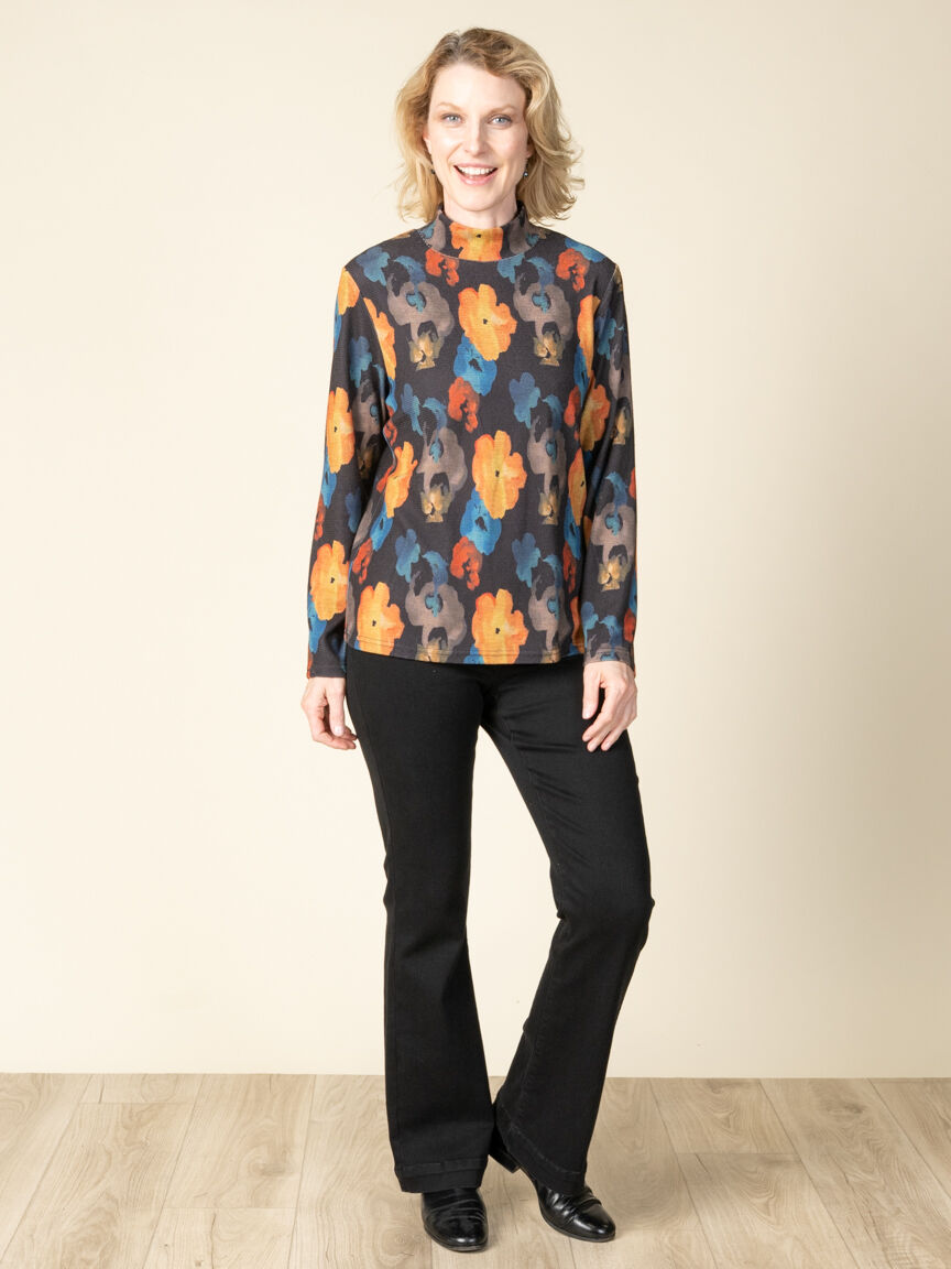Long Sleeve Mock Neck Floral Top