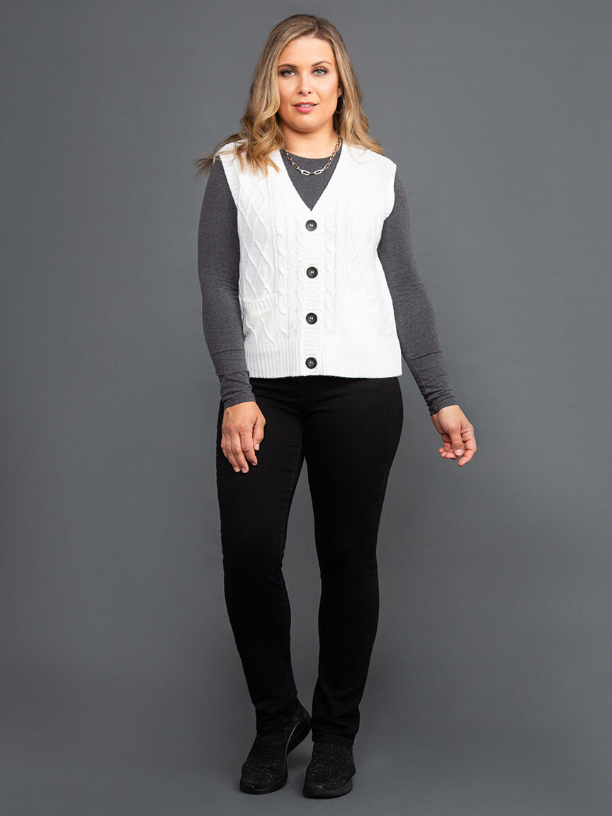 Cable Knit Button Down Sweater Vest Image 1