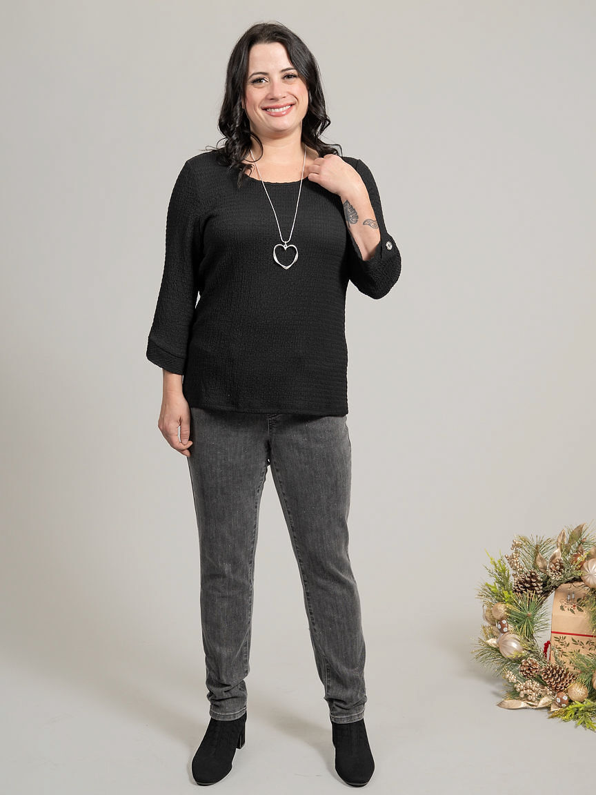 3/4 Sleeve Top With Button, Blue