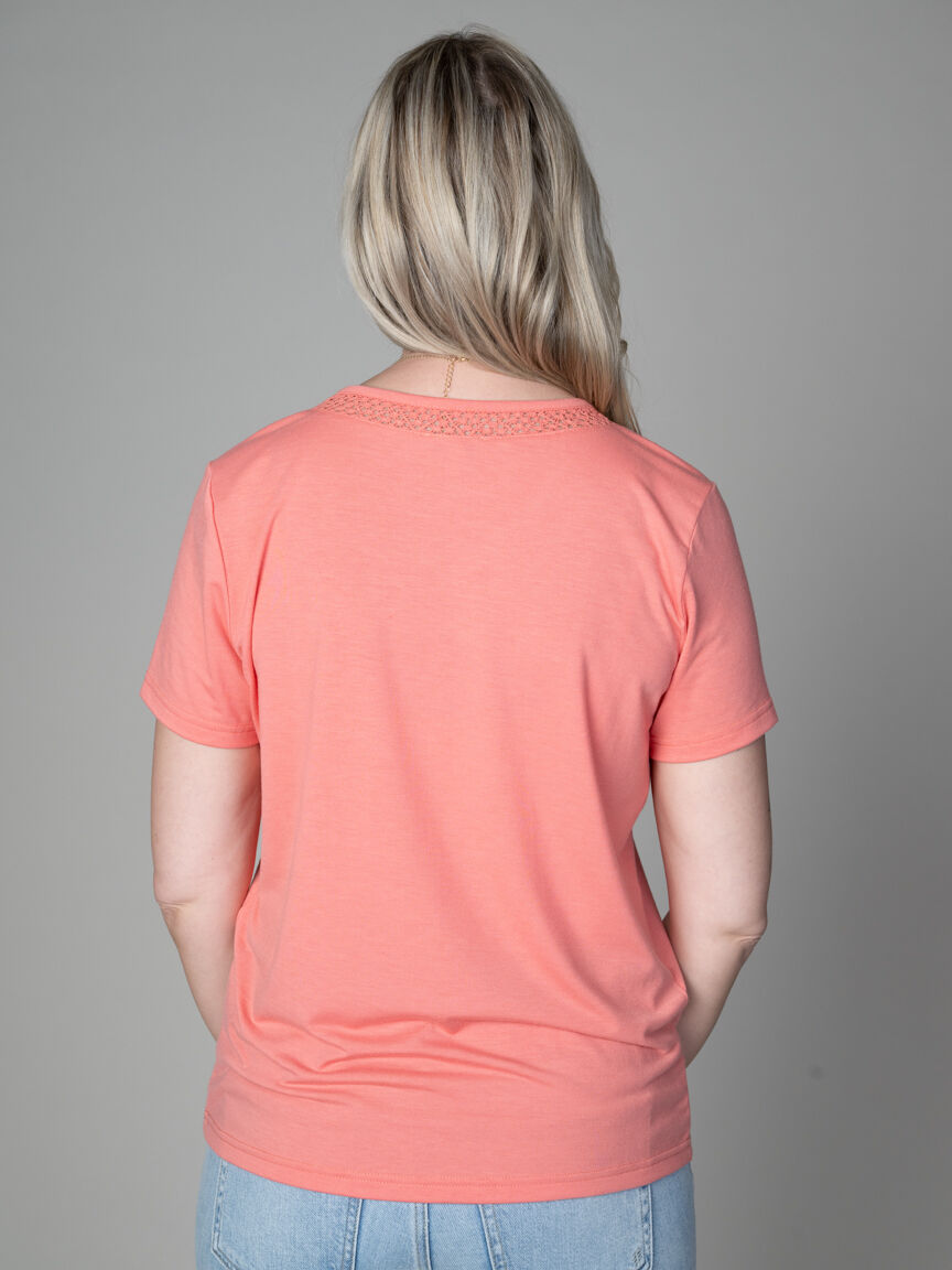 Short Sleeve V-Neck Top With Crochet Detail Image 4