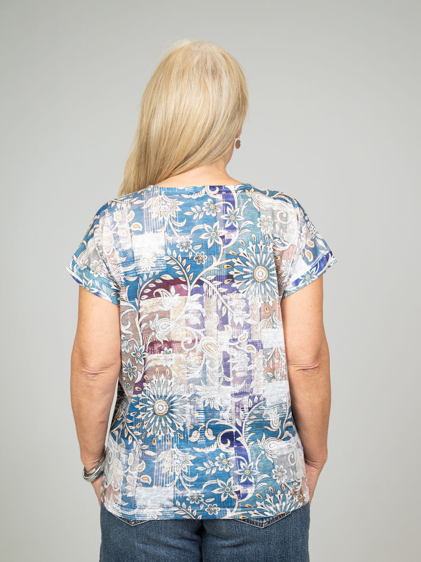 Short Sleeve Lace Shoulder Top