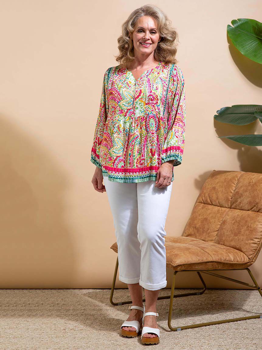 &frac34; Sleeve Challis Blouse Image 1