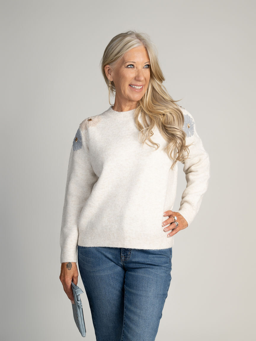 Floral Embroidered Knit Sweater