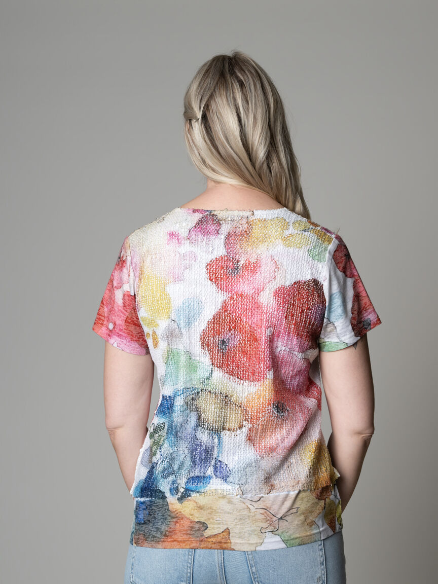 Short Sleeve Top With Mesh Overlay