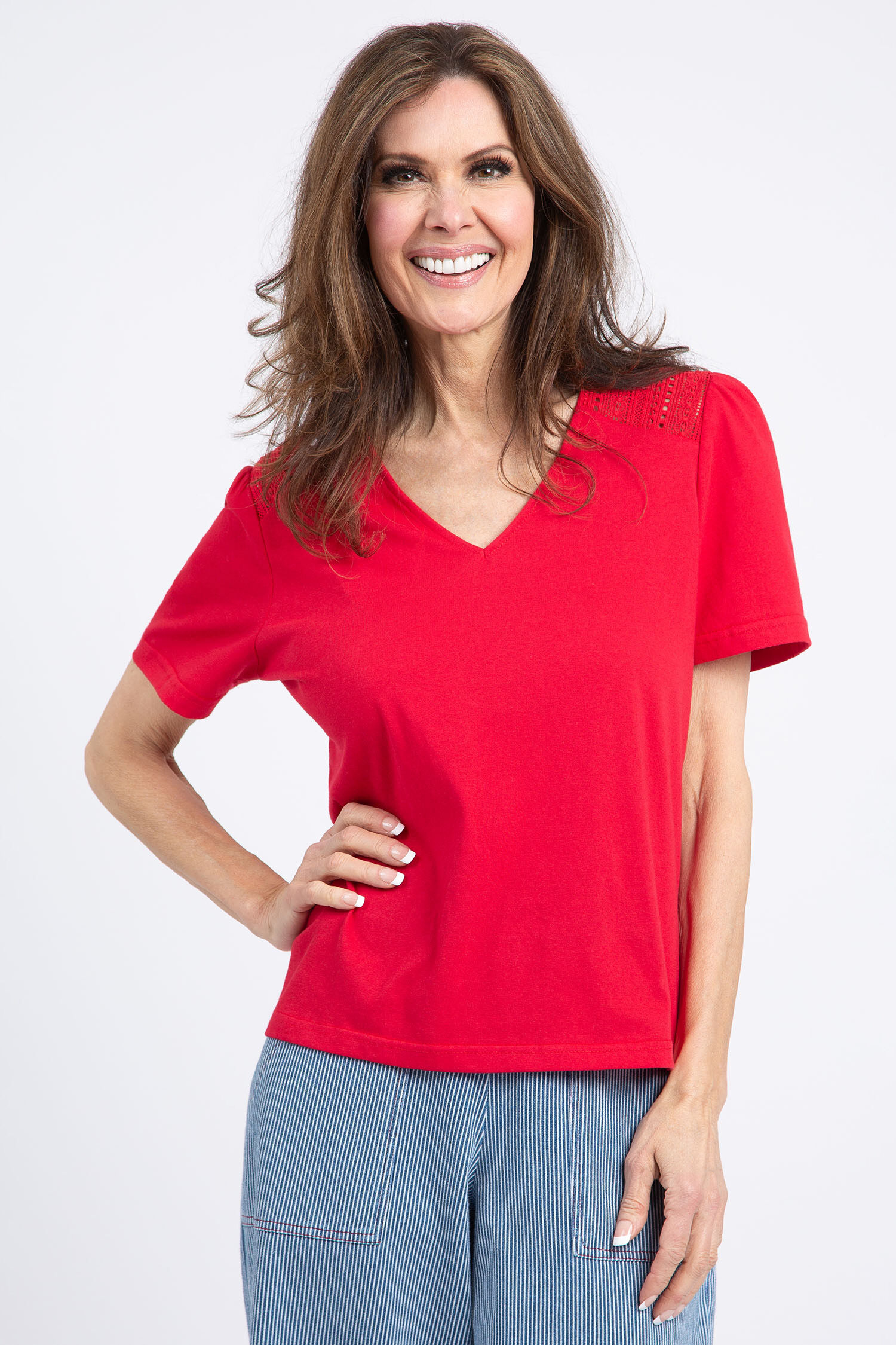 Short Sleeve Top w/ Lace Detail Image 1