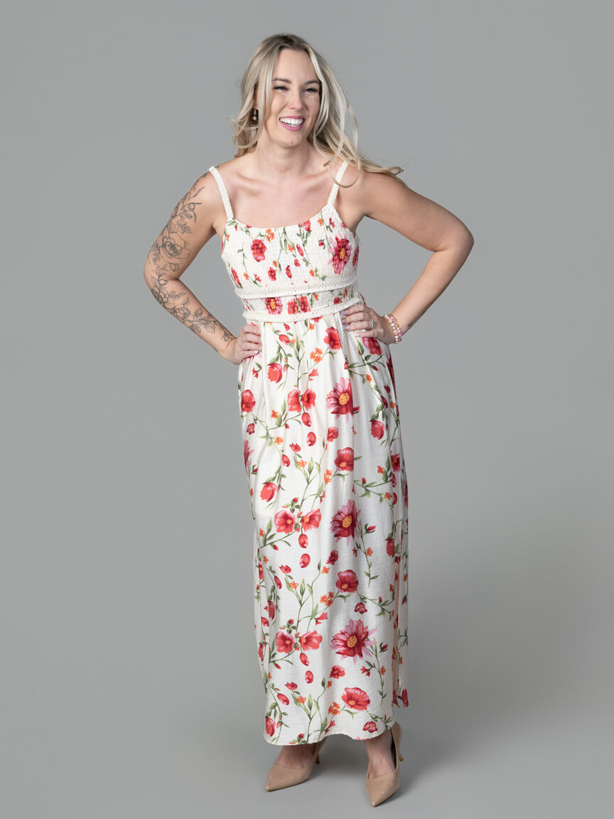 Sleeveless Smocked Maxi Dress with Tassel Detail