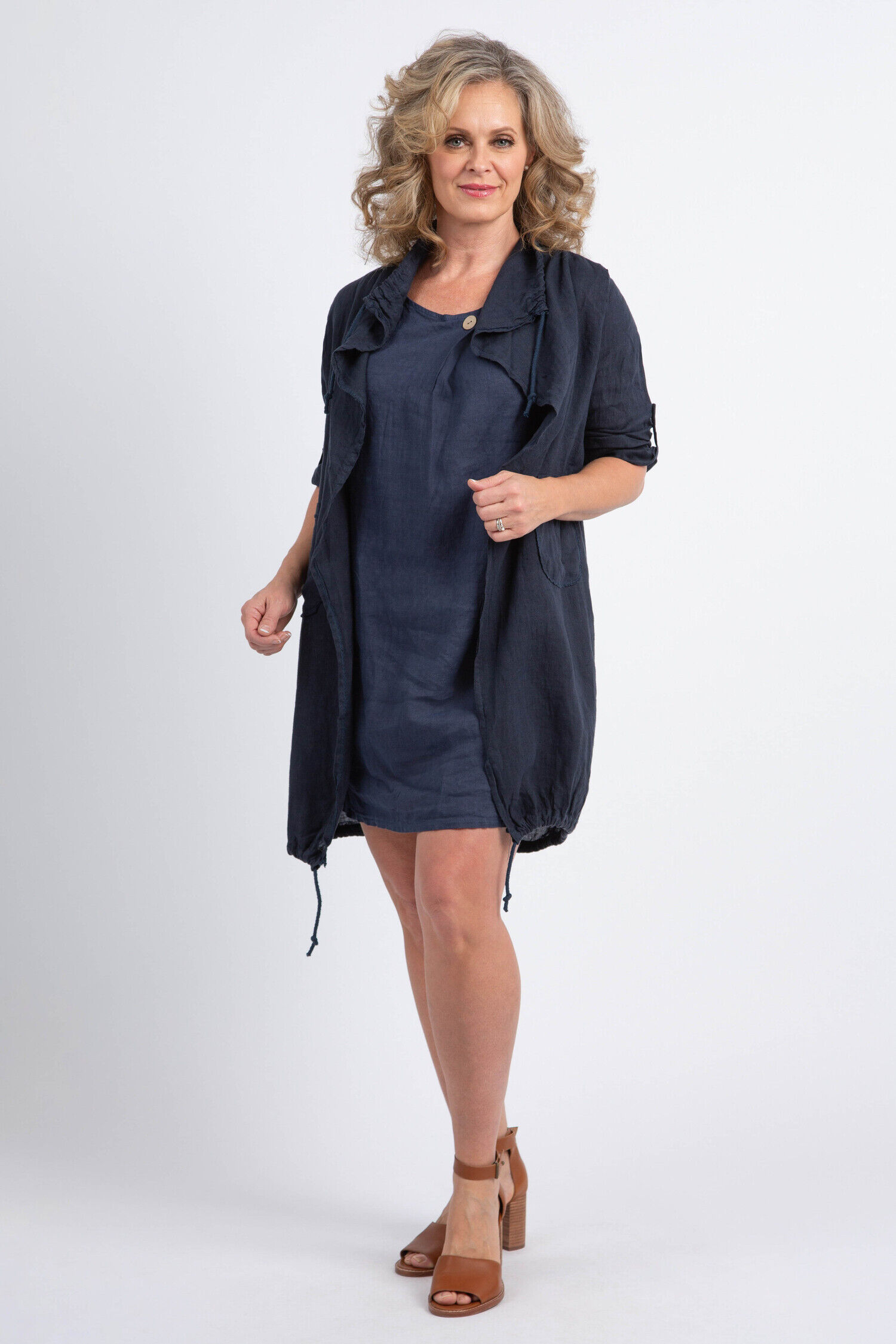 &frac34; Sleeve Linen Cardigan Image 2