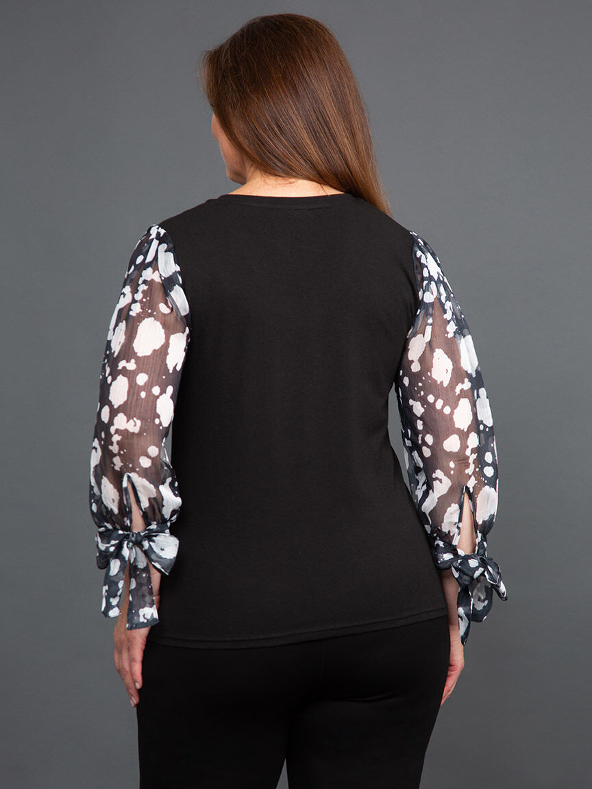 Chiffon Sleeve V-Neck Top Image 4