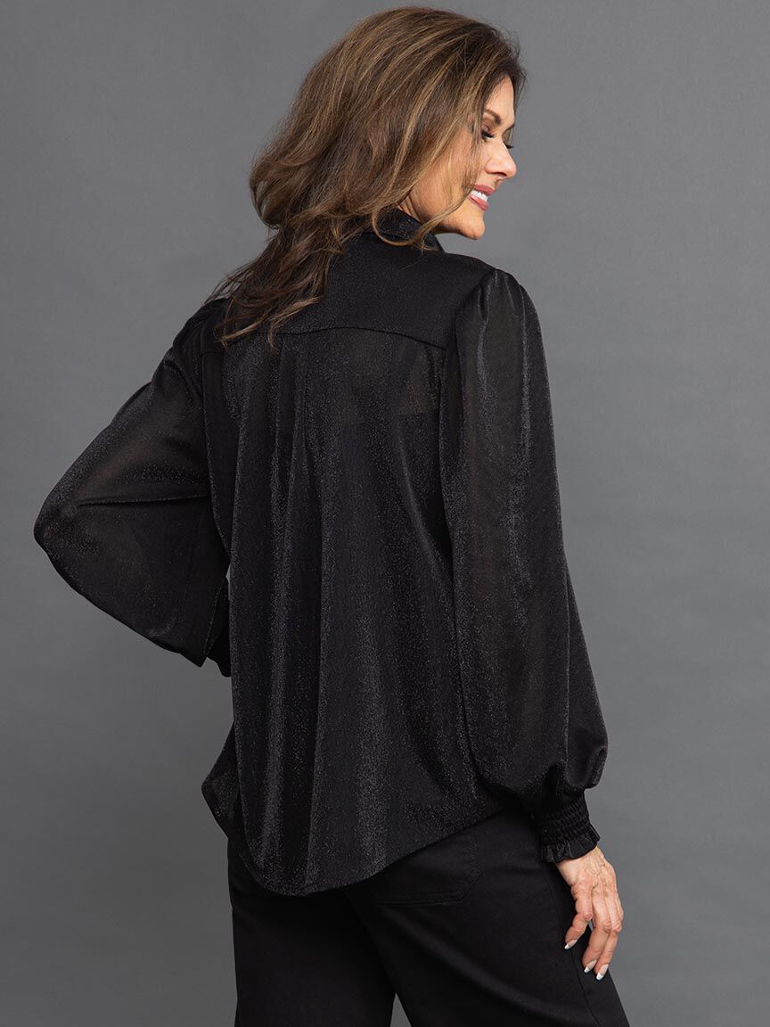 Lurex Long Sleeve Blouse w/ Smocked Cuff Image 4