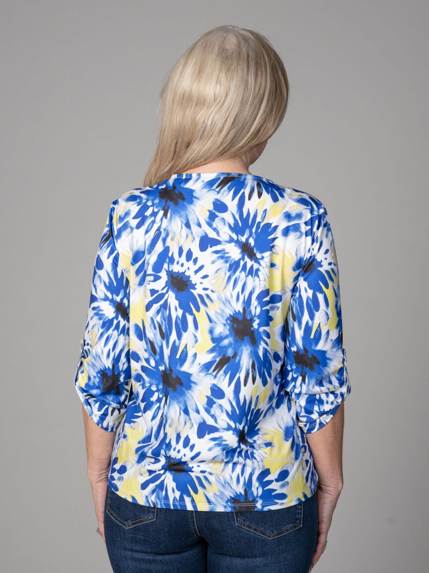 Elbow Sleeve V-Neck With Roll Tabs