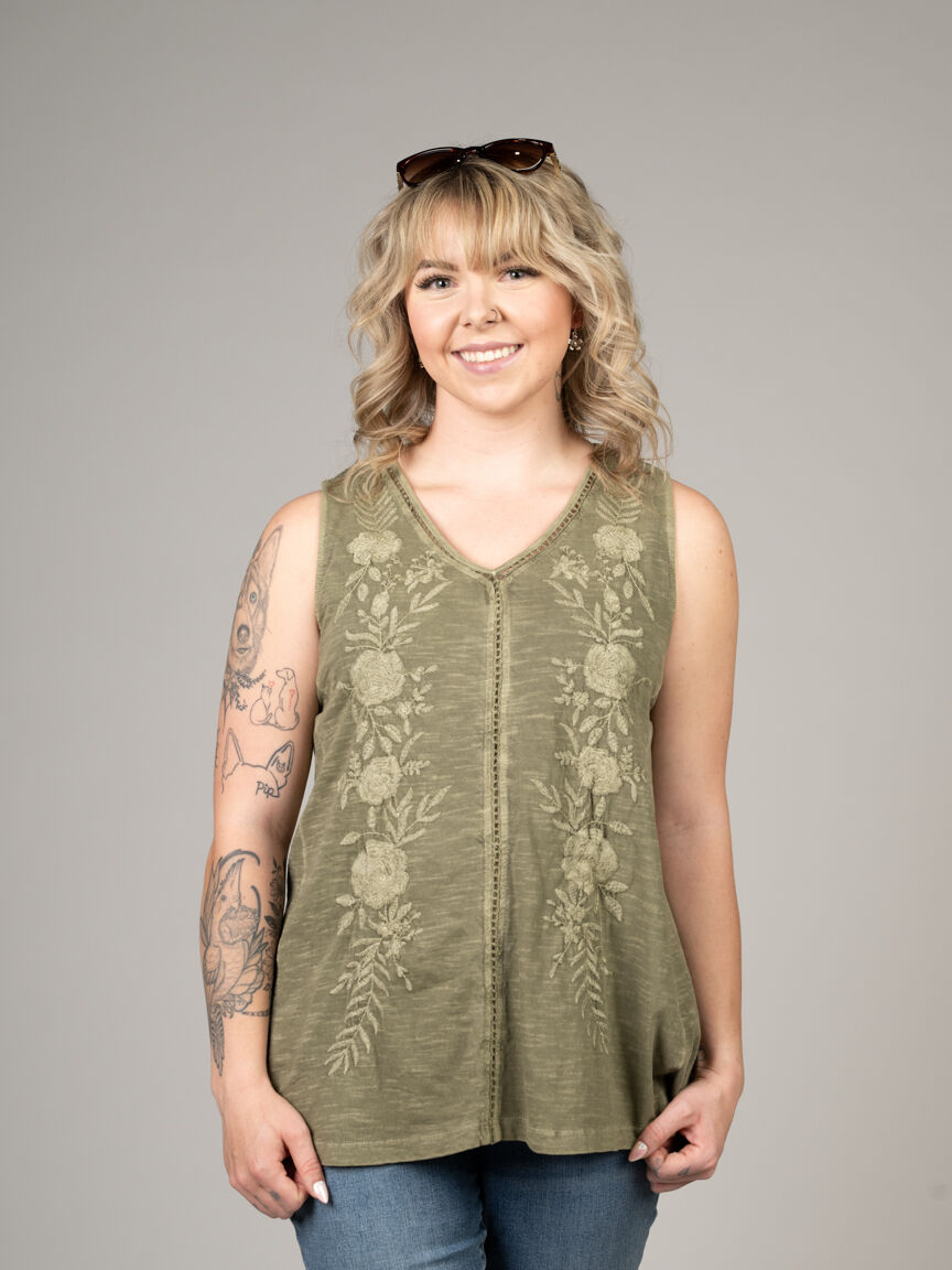 Sleeveless V-Neck Top With Embroidery Details Image 4