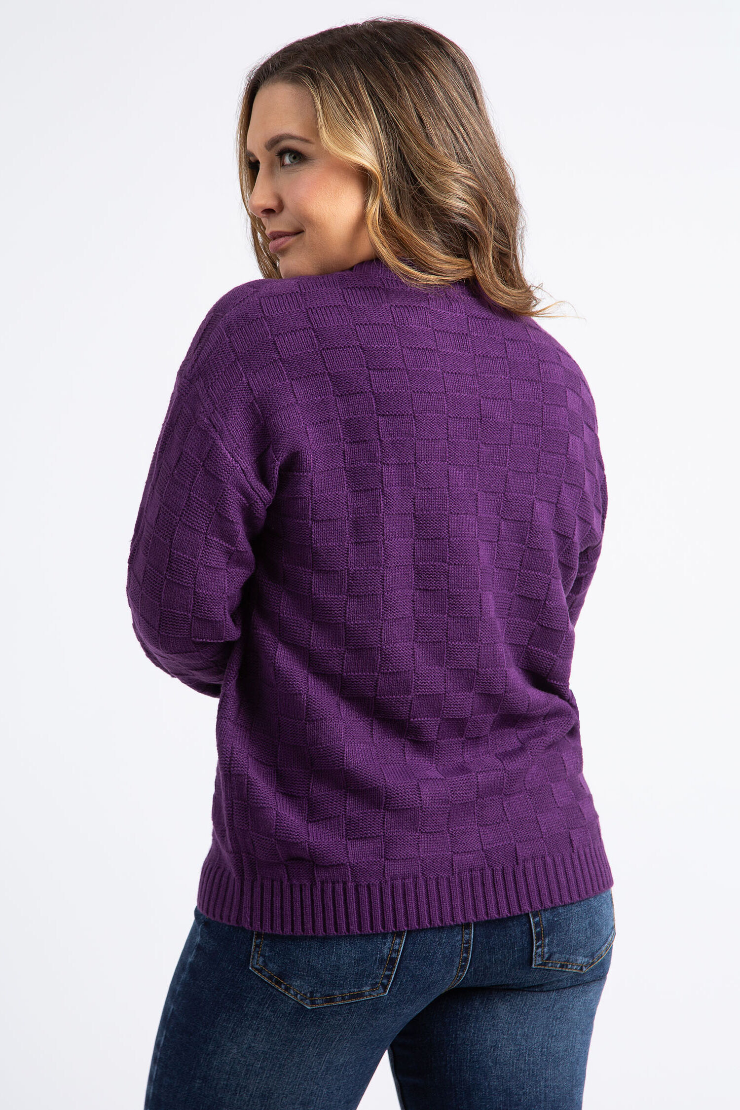 Crewneck Basket Weave Knit Sweater Image 3