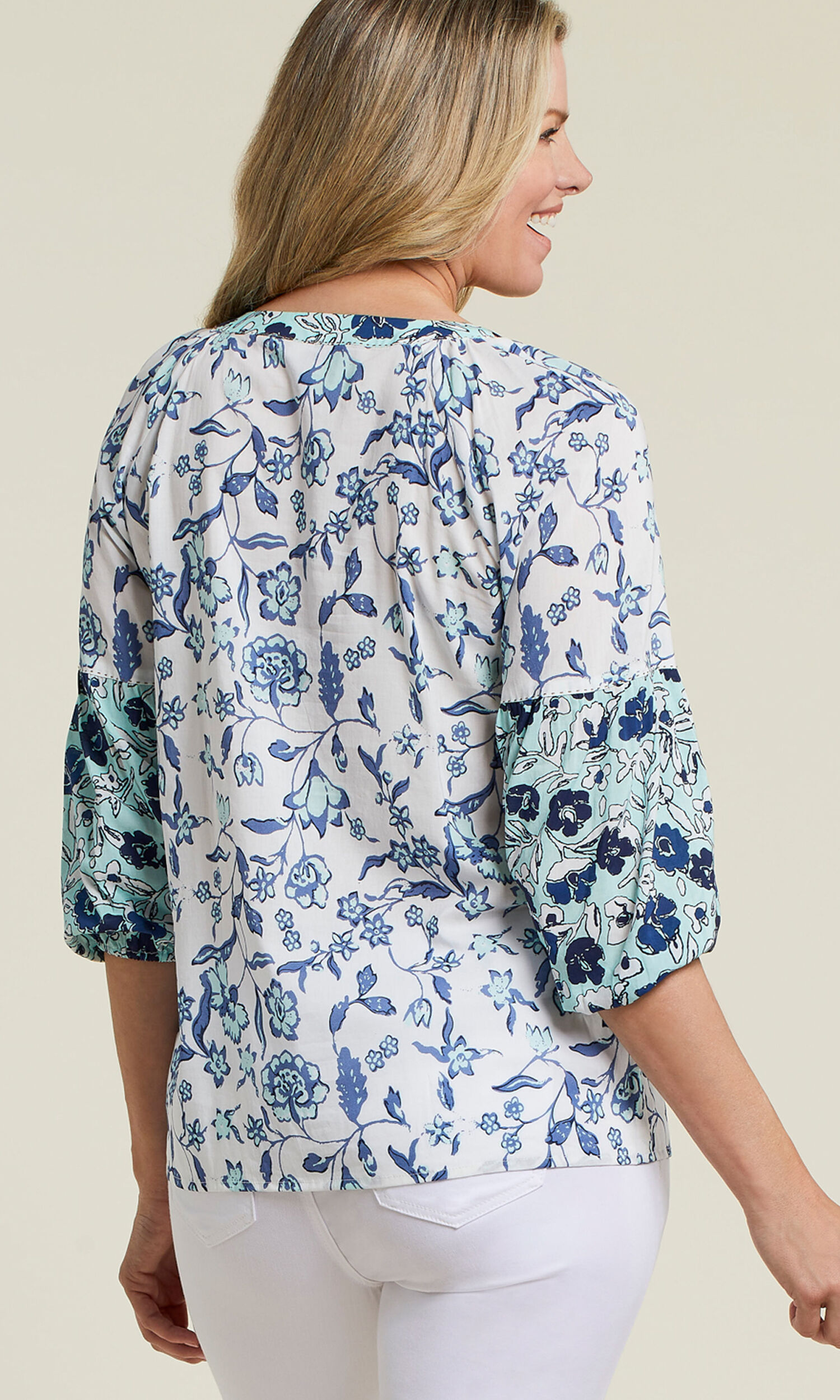 Notched Crew 3/4 Sleeve Blouse Image 2