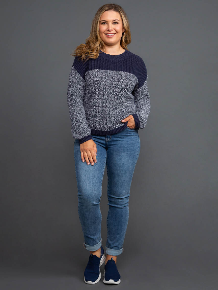 Long Sleeve Crew Neck Color Block Sweater Image 1