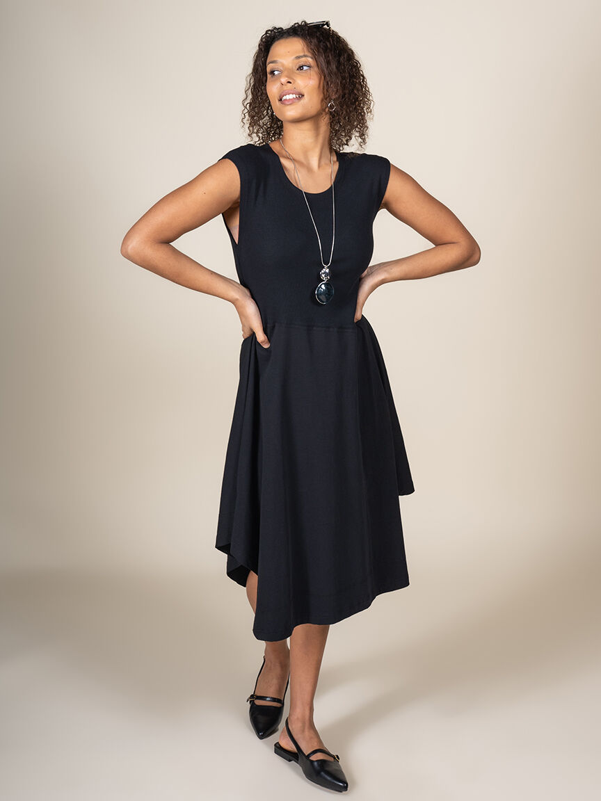 Asymmetrical Cap-Sleeve Crew Neck Dress  Image 4