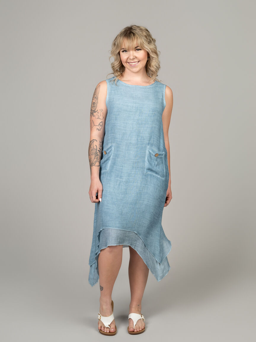 Flowy Asymmetrical Hem Dress With Pockets