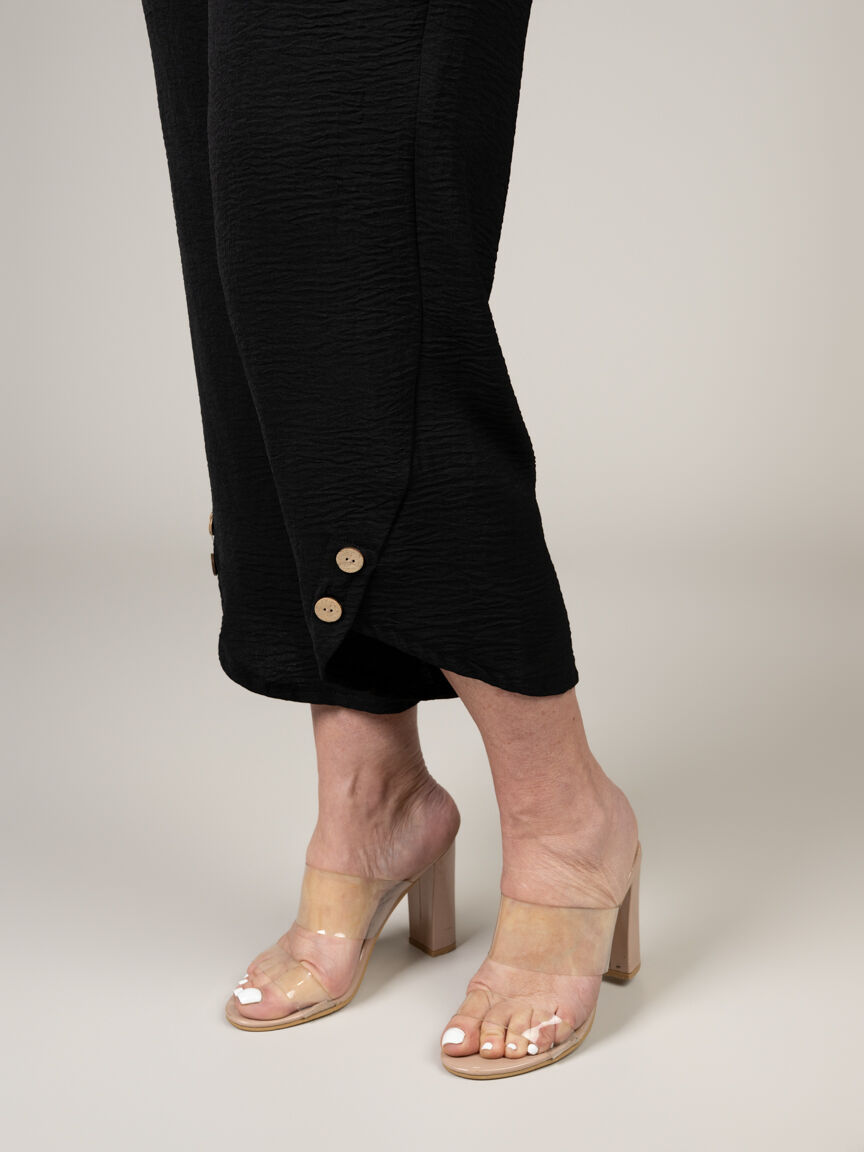 Elastic Waist Flowy Pant with Button Detail