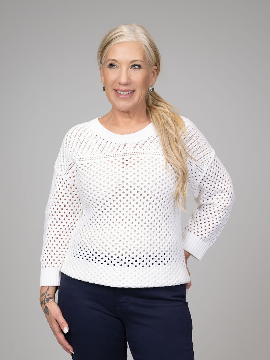 3/4 Sleeve Open-Stitch Top Image 1