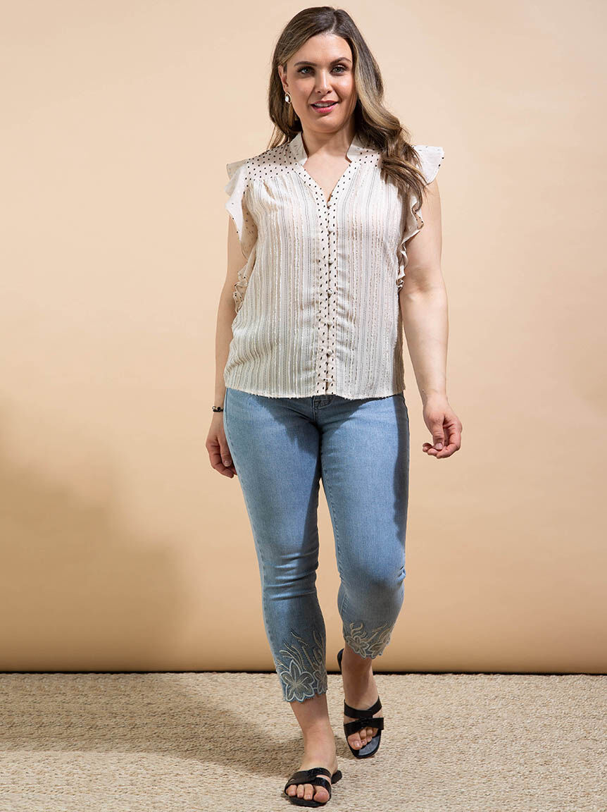 Flutter Sleeve Button-Up Blouse Image 1