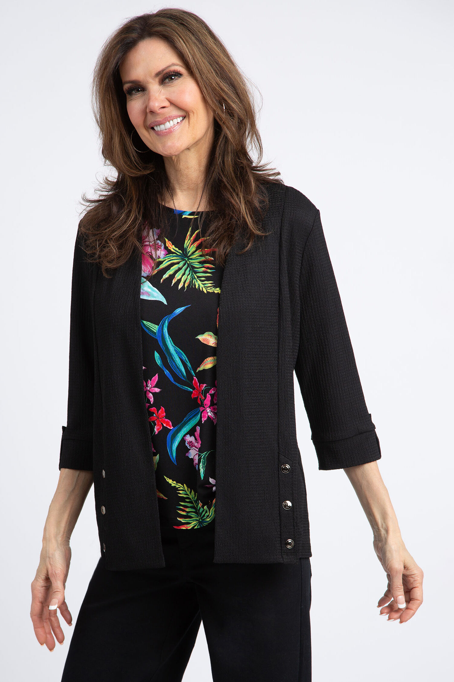 Three Quarter Sleeve Textured Cardigan Image 1