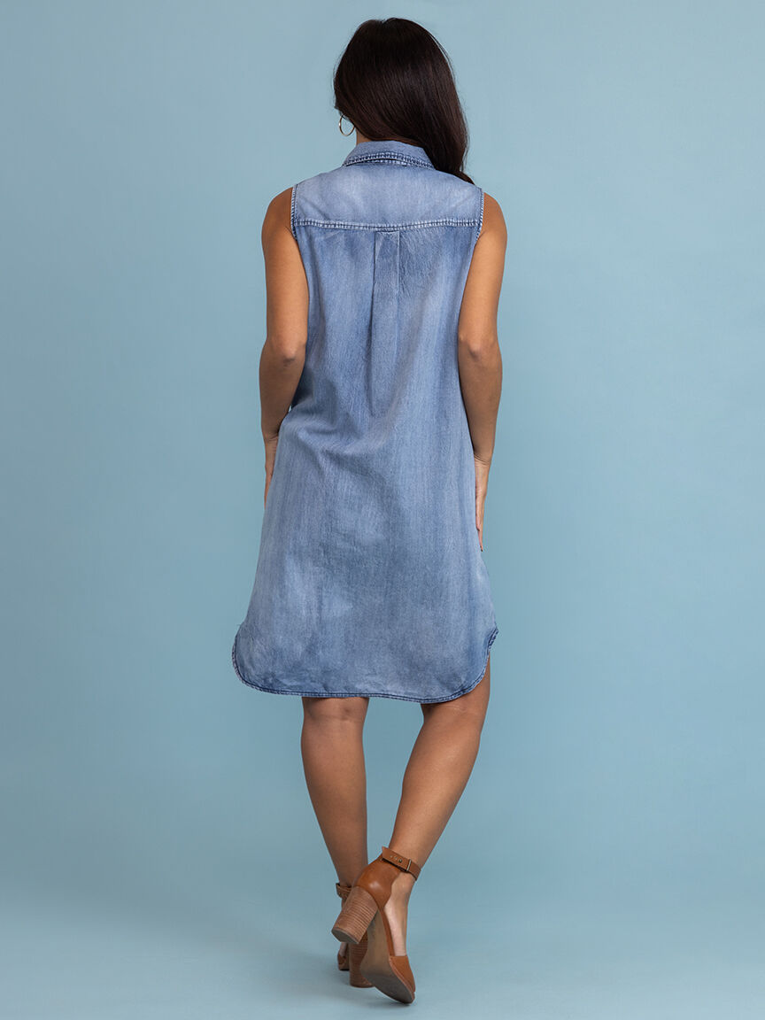 Denim Collared Shirt Hem Dress  Image 3