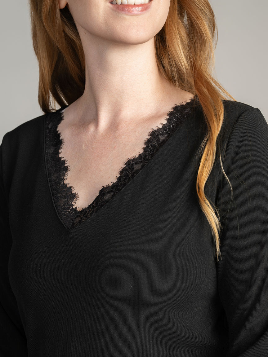 Lace Trim V-Neck Top