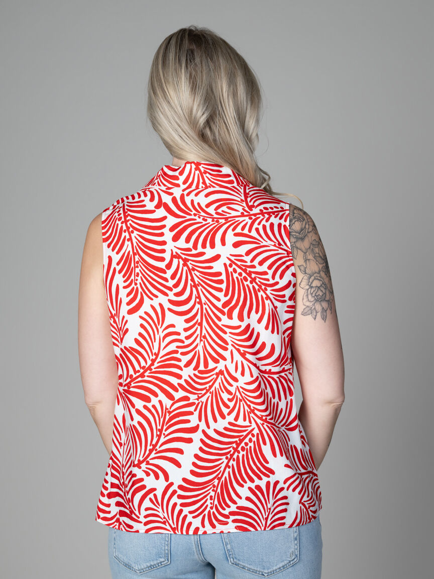 Sleeveless V-Neck Collared Top